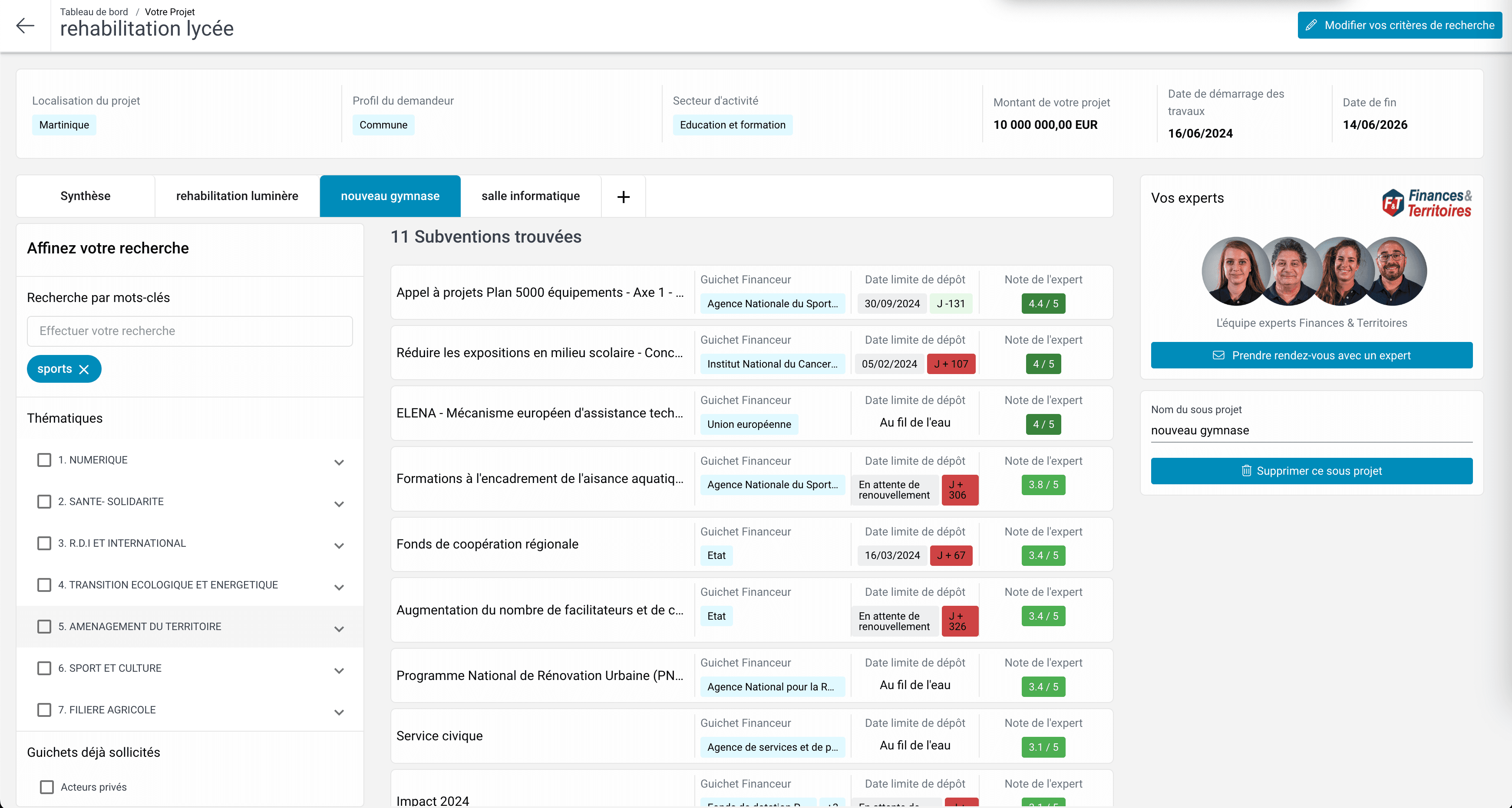 Aides Subventions Onglet GestionProjet